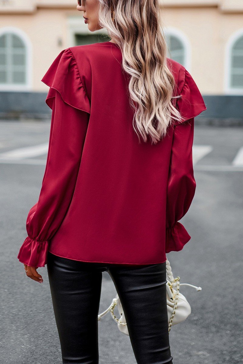 WOMEN GUIPURE LACE TRIM ANGEL SLEEVE BLOUSE