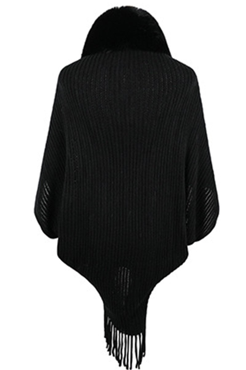 WOMEN WINTER FURRY TASSEL DETAILED SHAWL WRAP