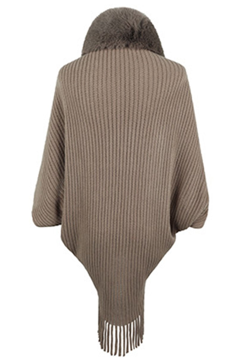 WOMEN WINTER FURRY TASSEL DETAILED SHAWL WRAP