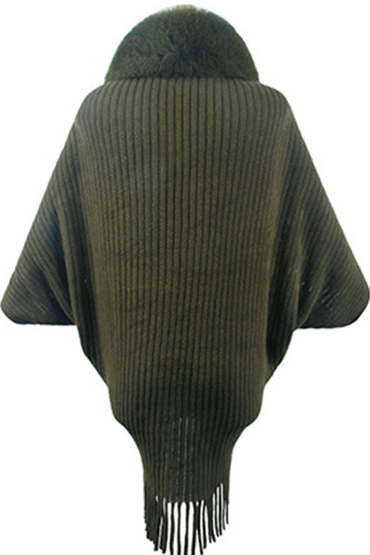 WOMEN WINTER FURRY TASSEL DETAILED SHAWL WRAP