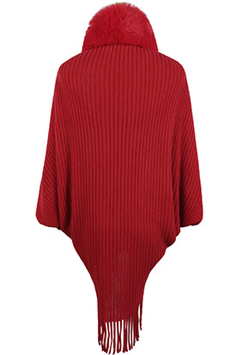 WOMEN WINTER FURRY TASSEL DETAILED SHAWL WRAP