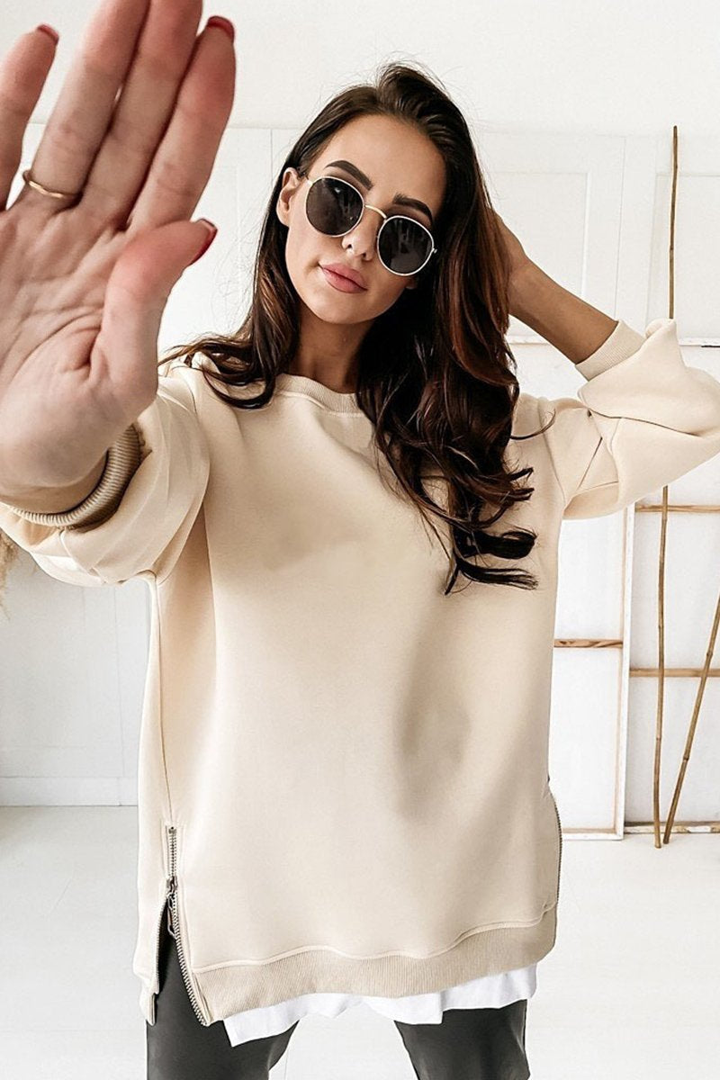 WOMEN OVERSIZED LOOSE FIT BASIC SLIT PULLVOER