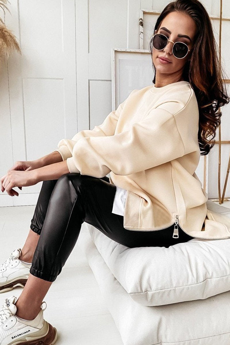 WOMEN OVERSIZED LOOSE FIT BASIC SLIT PULLVOER