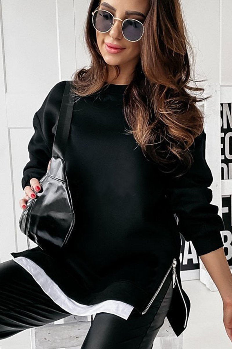 WOMEN OVERSIZED LOOSE FIT BASIC SLIT PULLVOER