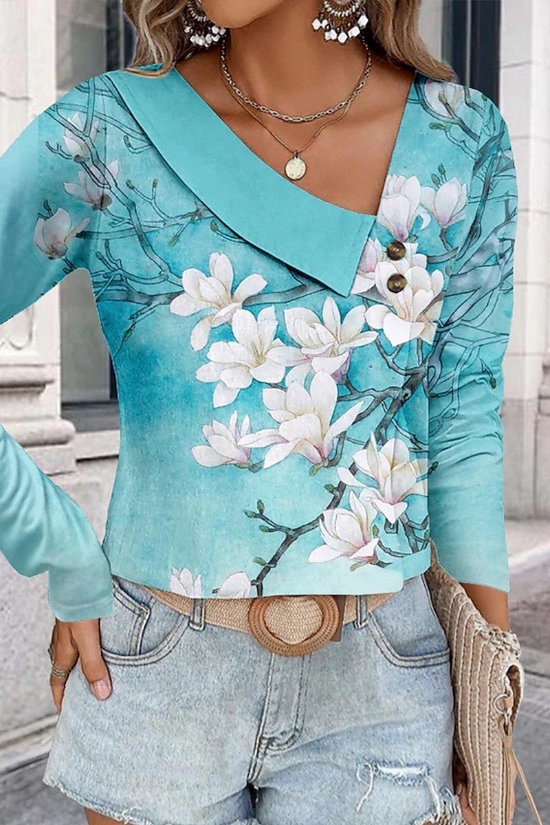 WOMEN FLORAL 3D PRINTING SHORT LENGTH BLOUSE TOP