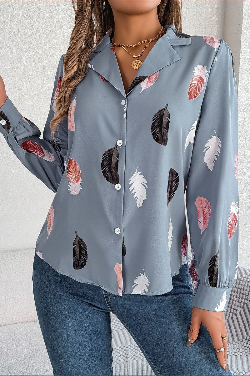 WOMEN ELEGANT DANDY FEATHER PRINT BLOUSE TOP