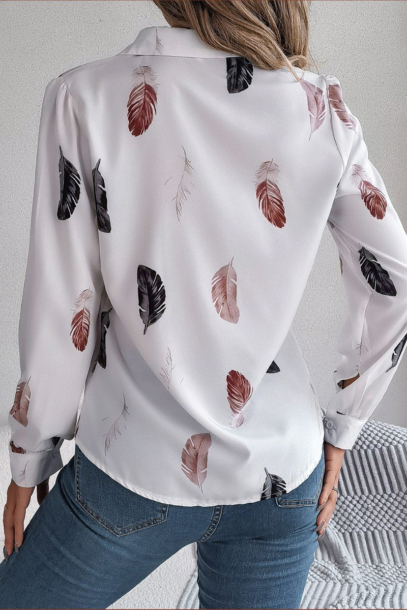 WOMEN ELEGANT DANDY FEATHER PRINT BLOUSE TOP