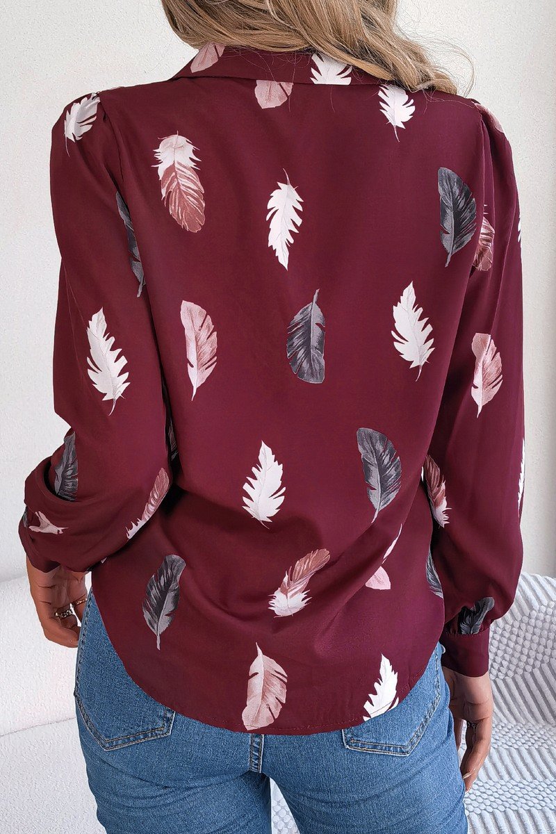 WOMEN ELEGANT DANDY FEATHER PRINT BLOUSE TOP