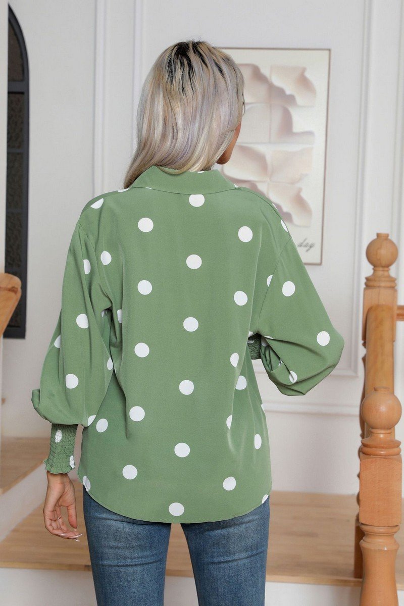 DOT LANTERN LONG SLEEVES BUTTON DOWN BLOUSE
