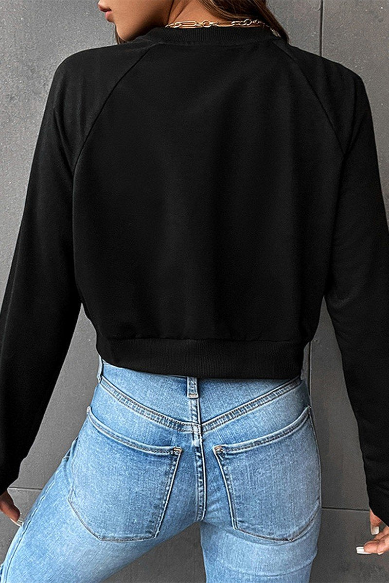 WOMEN BROOKLYN LETTER LONG SLEEVE CROP PULLOVER