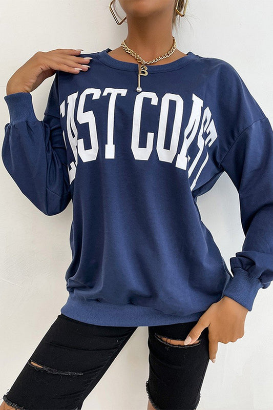 WOMEN LETTERING PRINT CREW NECK SWEATSHIRT