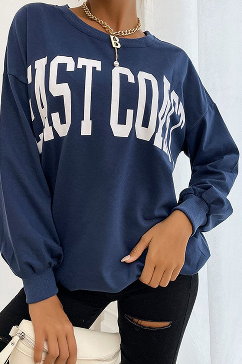 WOMEN LETTERING PRINT CREW NECK SWEATSHIRT