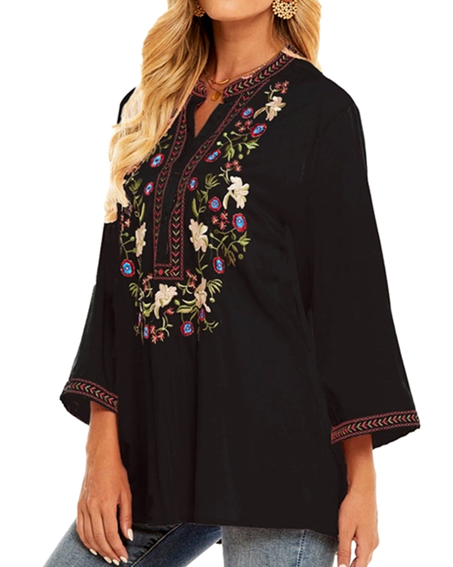 COTTON PLUS SIZE LOOSE EMBROIDERED TOP_CWTBLL0823
