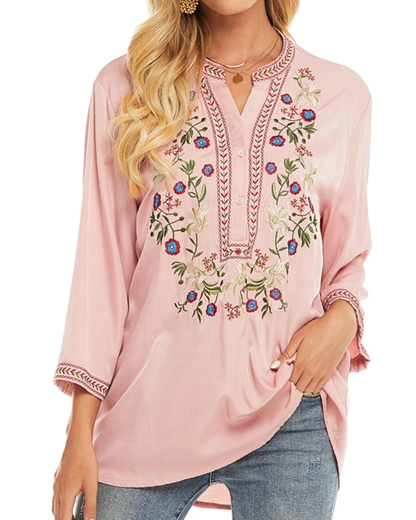 COTTON PLUS SIZE LOOSE EMBROIDERED TOP_CWTBLL0823