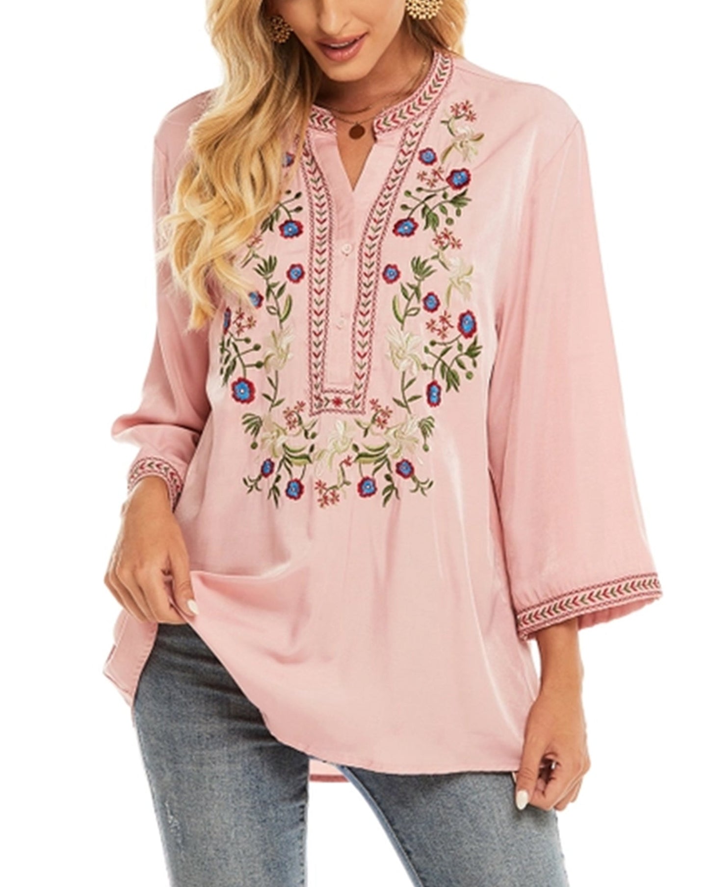 COTTON PLUS SIZE LOOSE EMBROIDERED TOP_CWTBLL0823