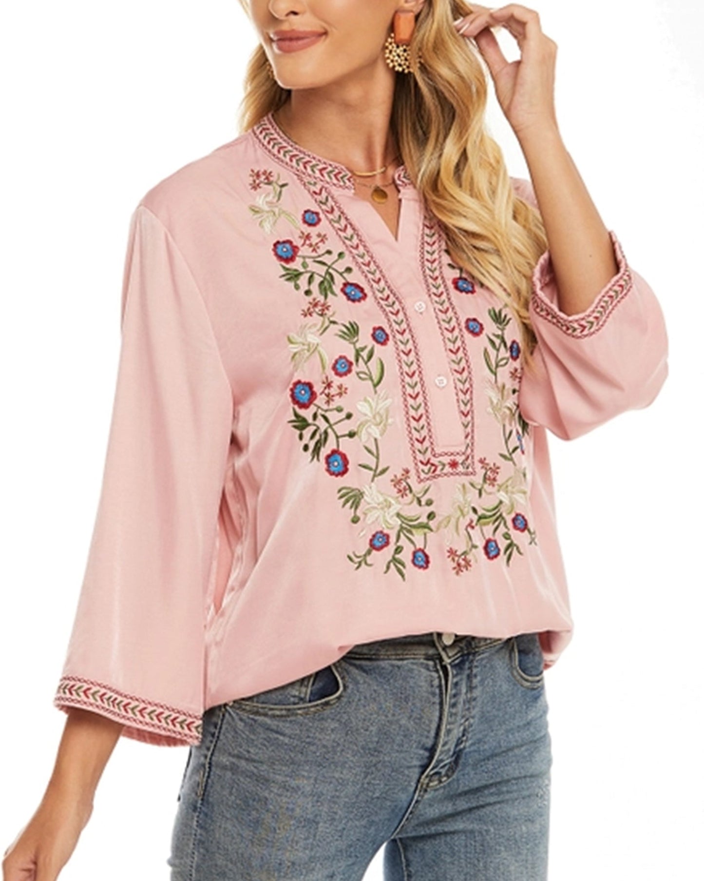 COTTON PLUS SIZE LOOSE EMBROIDERED TOP_CWTBLL0823