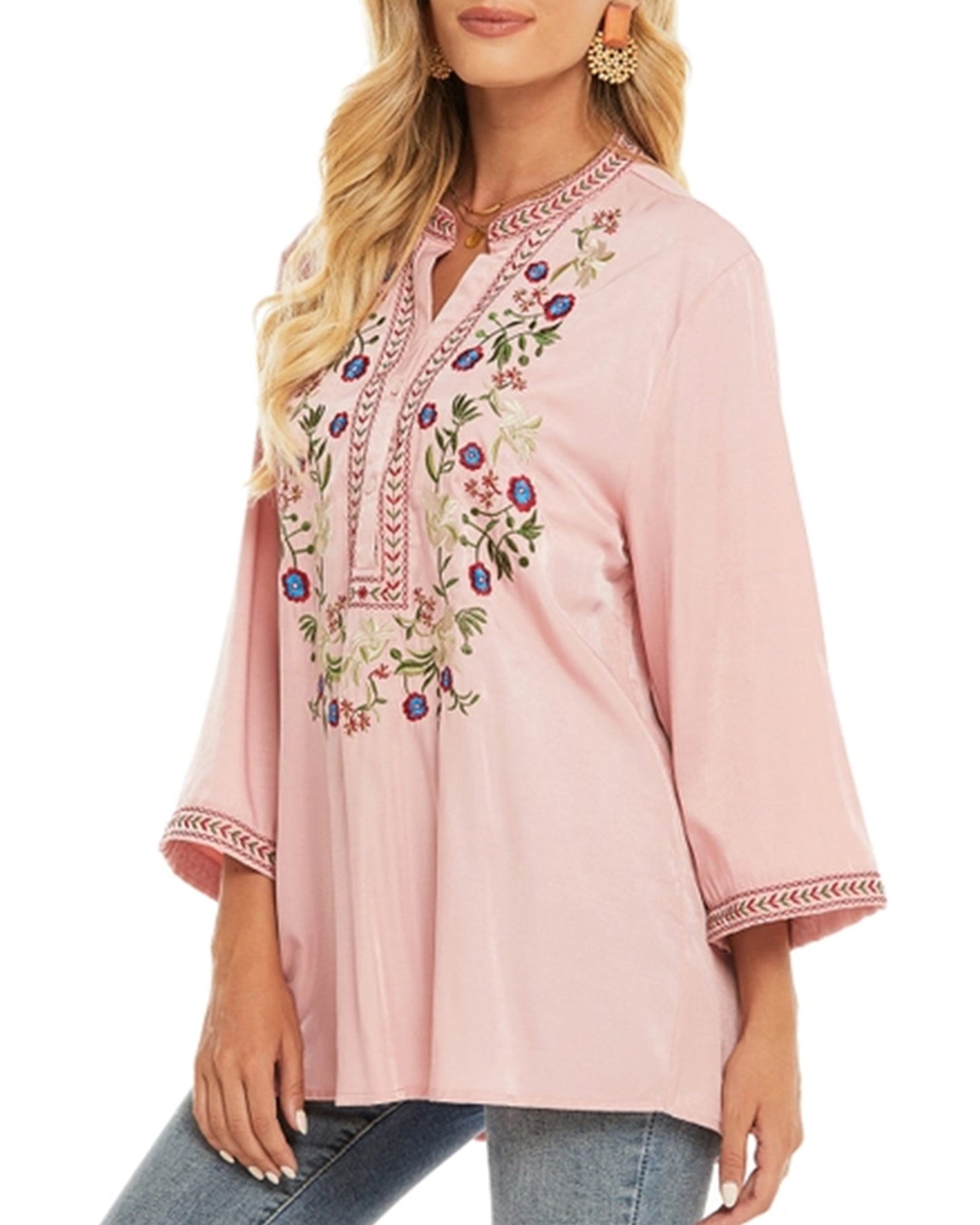 COTTON PLUS SIZE LOOSE EMBROIDERED TOP_CWTBLL0823