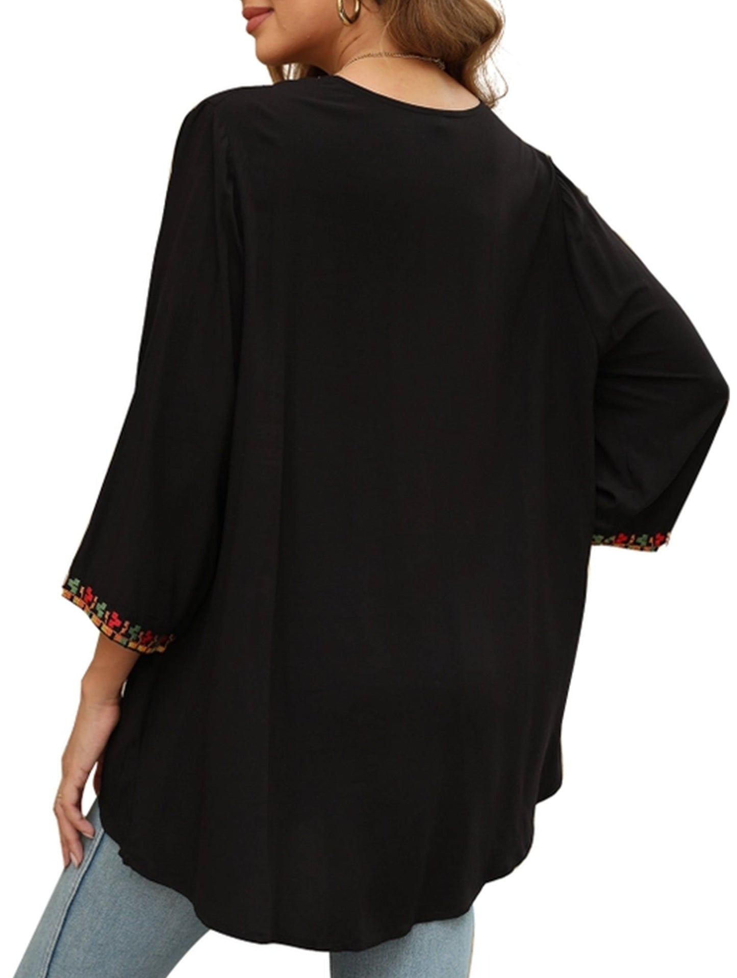 COTTON V-NECK STYLE EMBROIDERED TOP