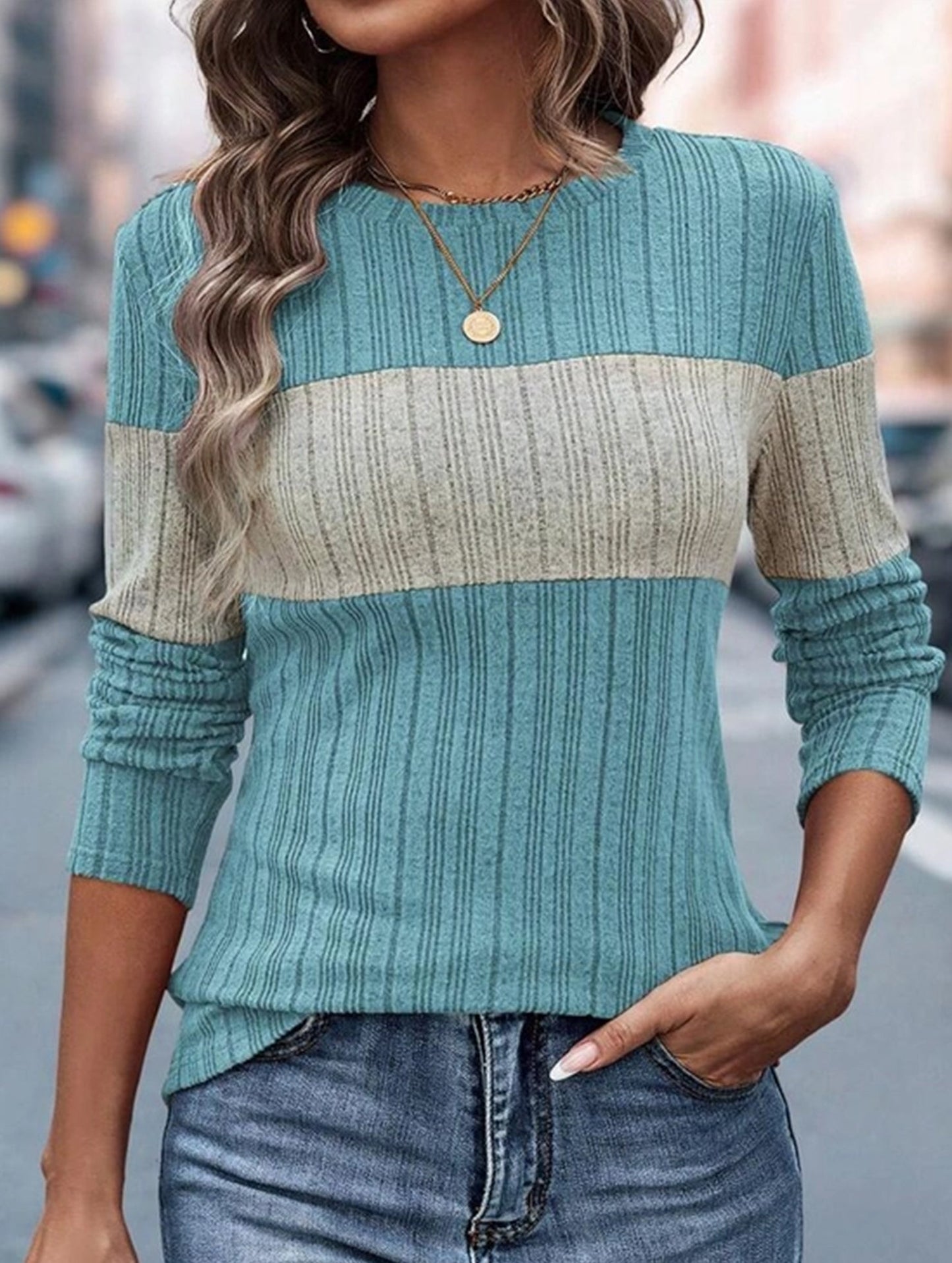 Loose casual color matching T-shirt