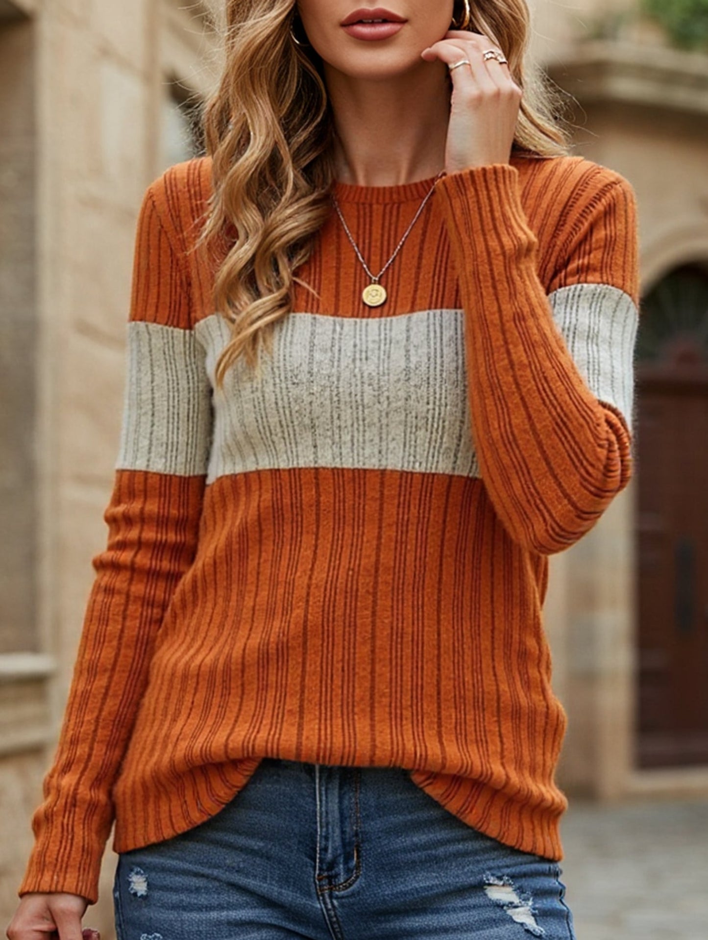 Loose casual color matching T-shirt