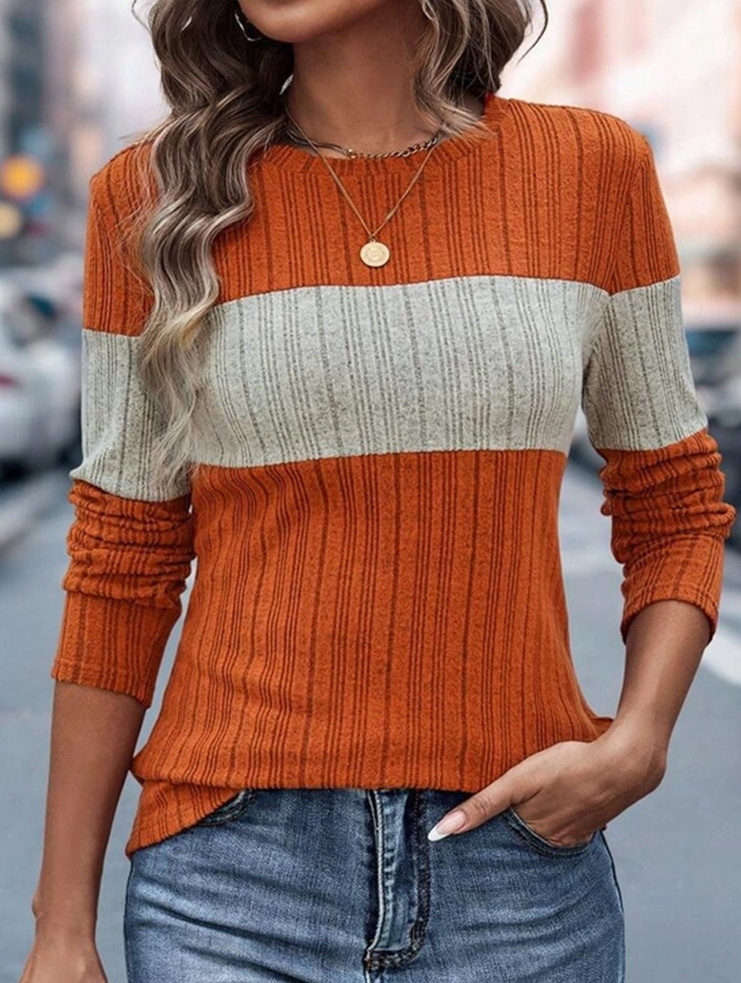 Loose casual color matching T-shirt