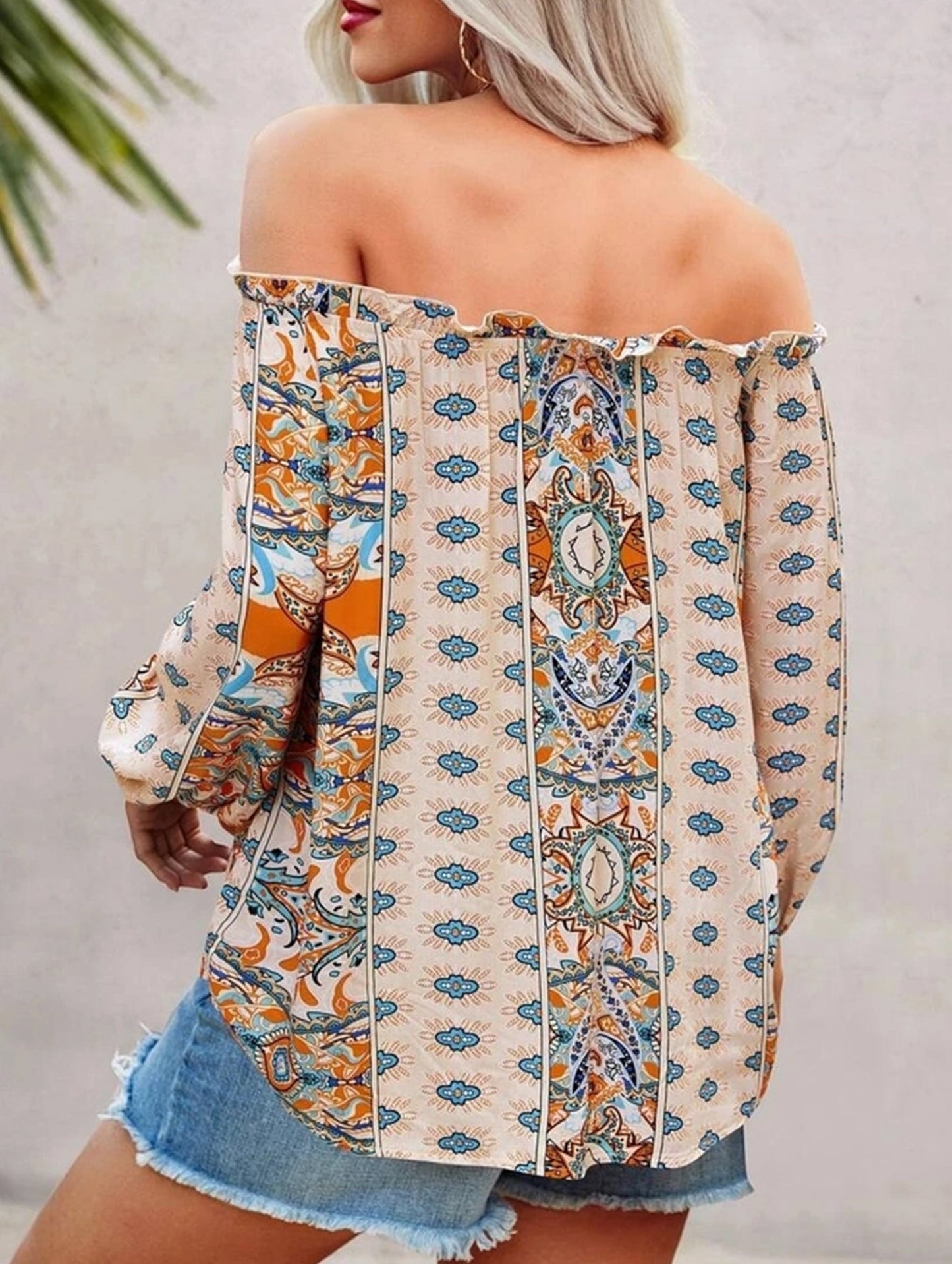 Floral Off-Shoulder Ruffle Knot Shirt