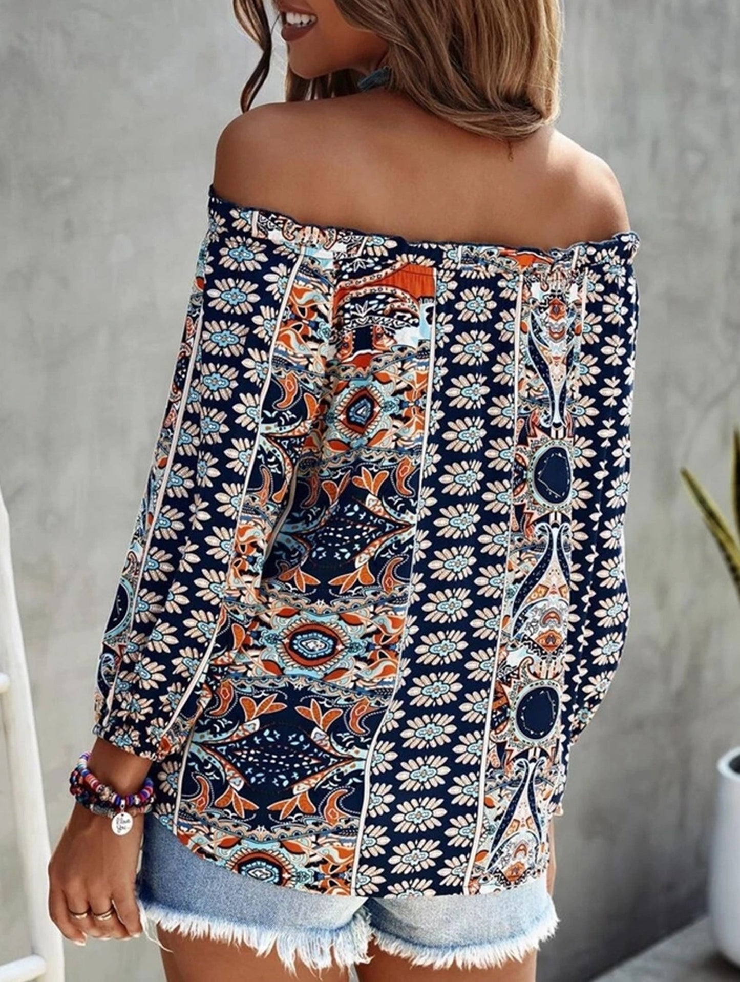 Floral Off-Shoulder Ruffle Knot Shirt