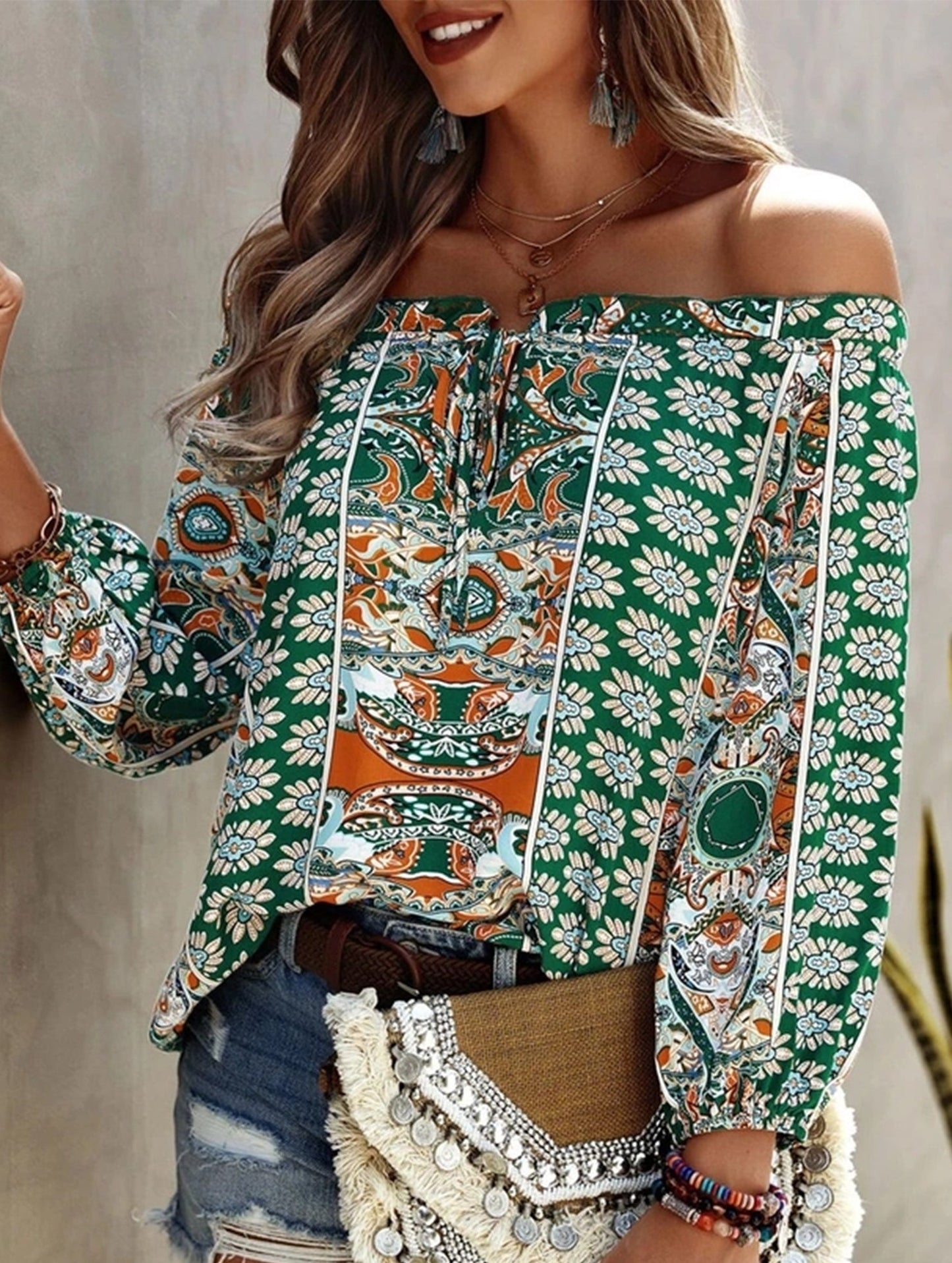 Floral Off-Shoulder Ruffle Knot Shirt