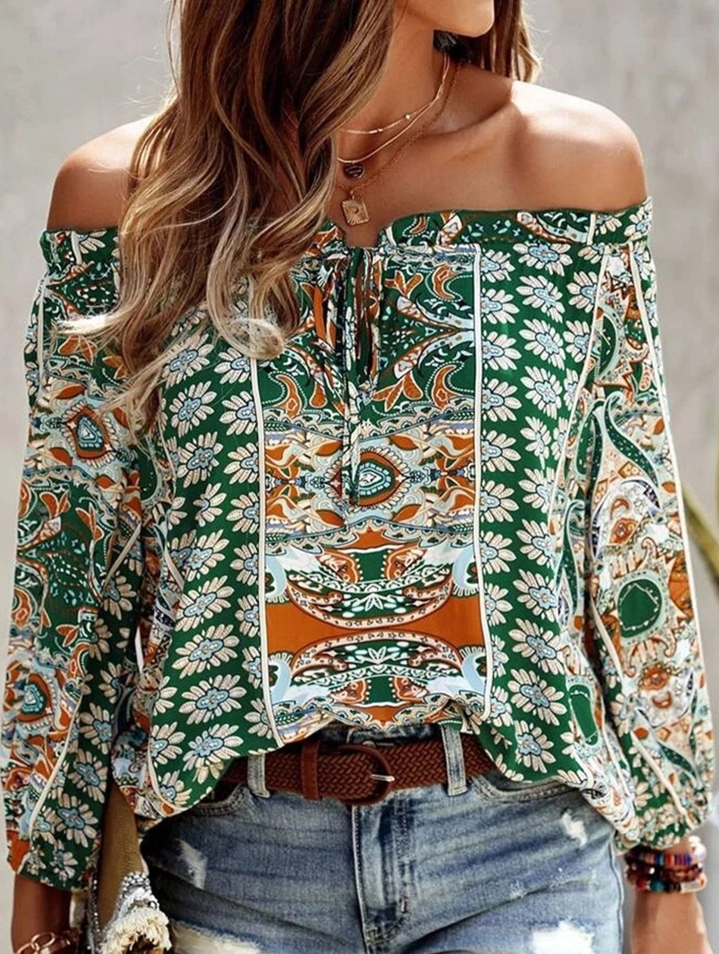 Floral Off-Shoulder Ruffle Knot Shirt