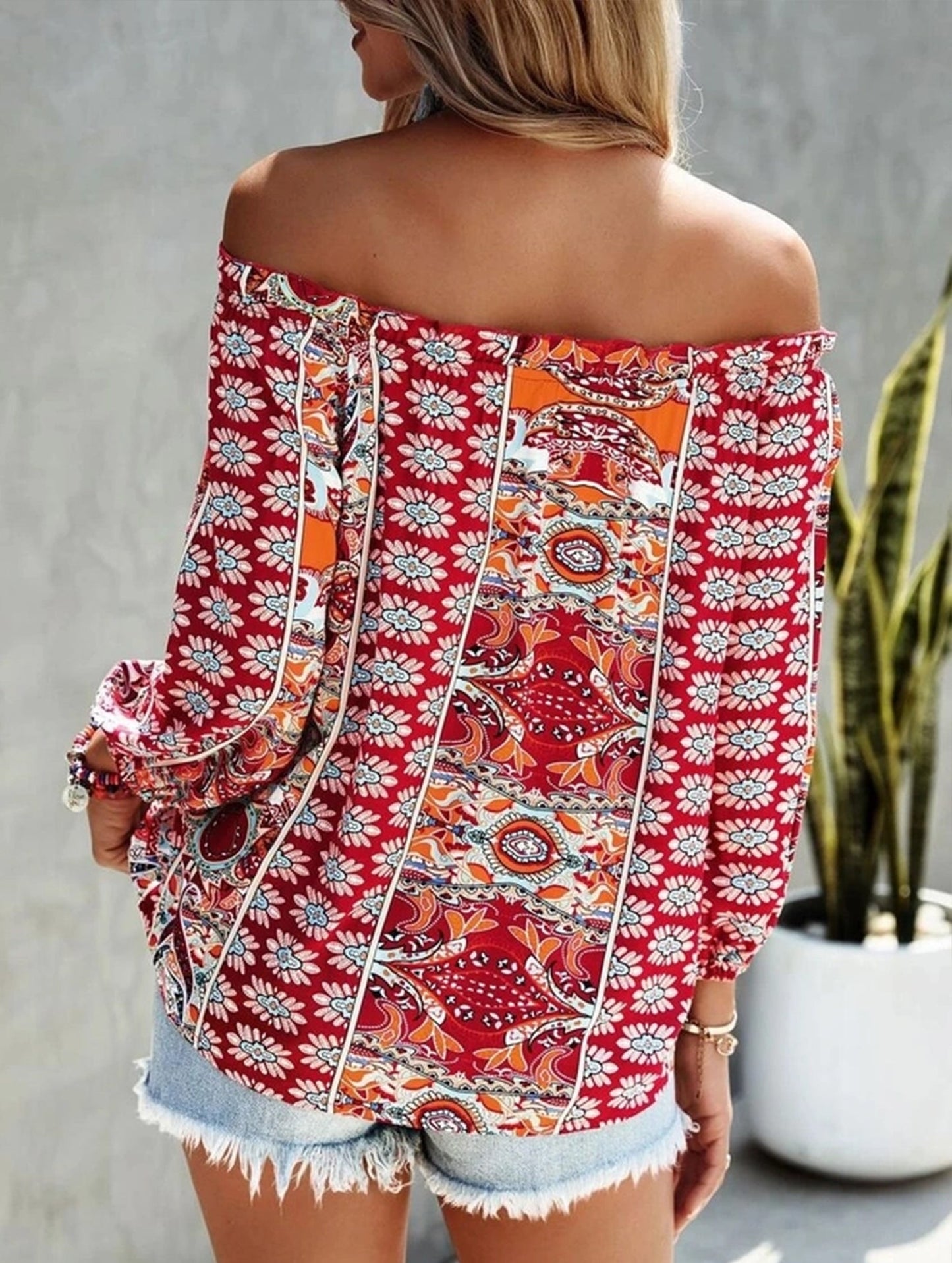 Floral Off-Shoulder Ruffle Knot Shirt