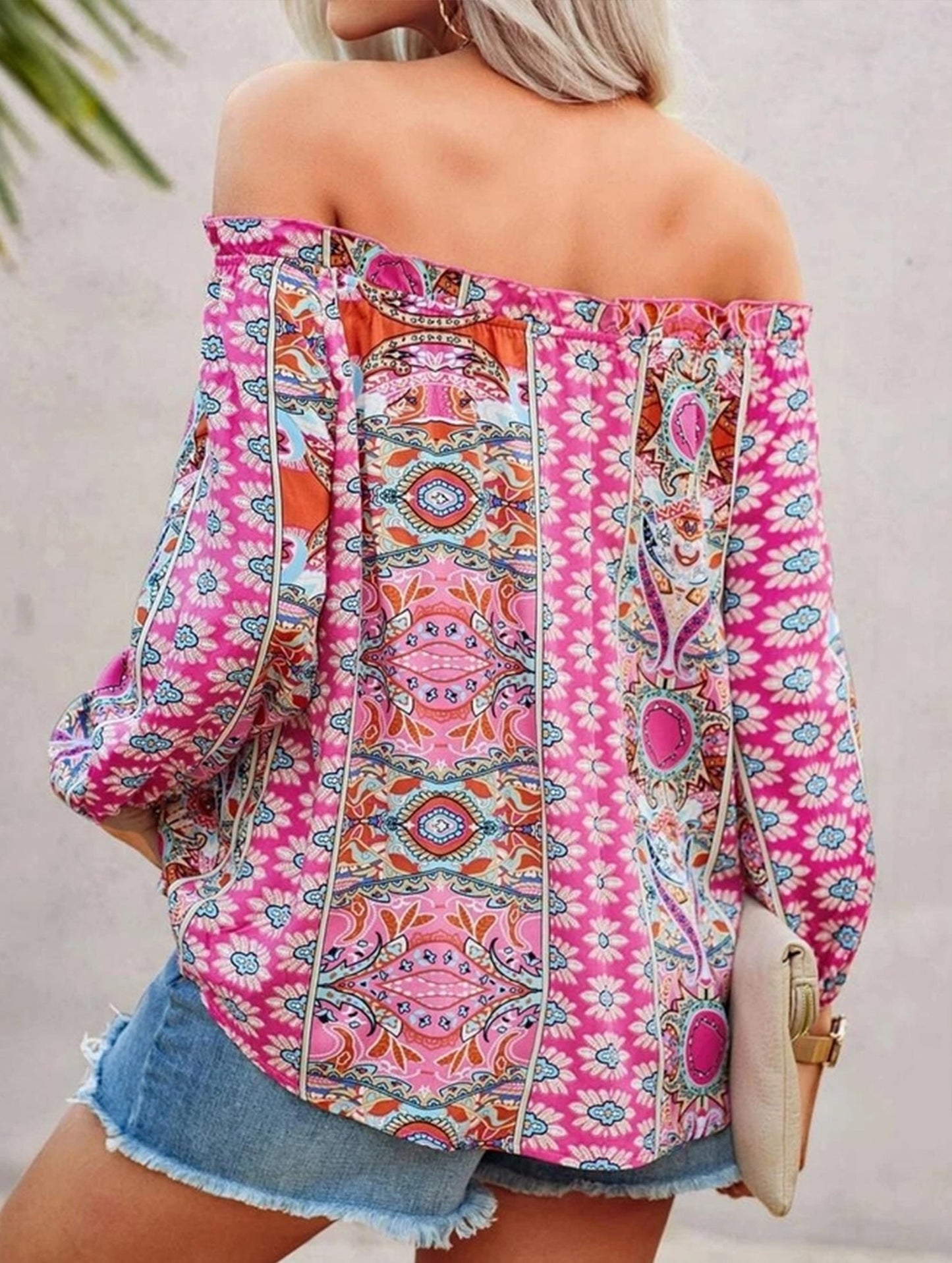 Floral Off-Shoulder Ruffle Knot Shirt
