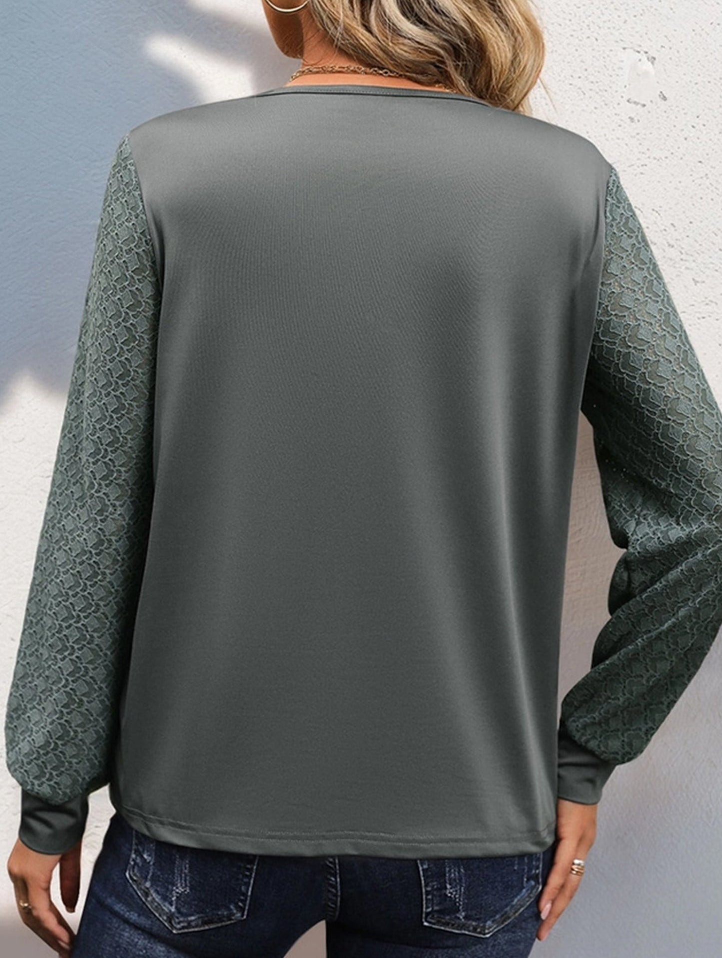 DEEP V-NECK PLEATED SOLID COLOR SIMPLE TOP