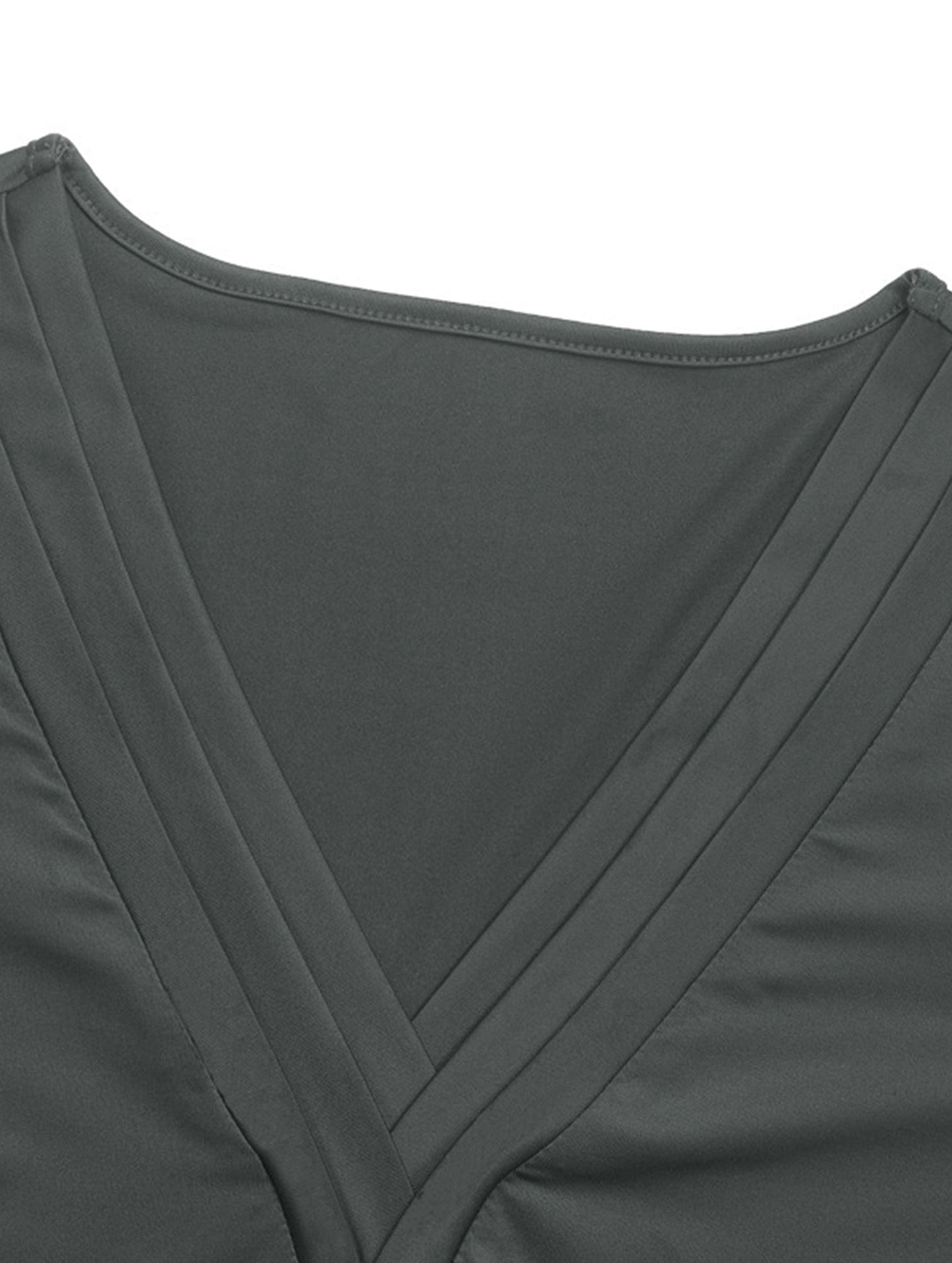 DEEP V-NECK PLEATED SOLID COLOR SIMPLE TOP