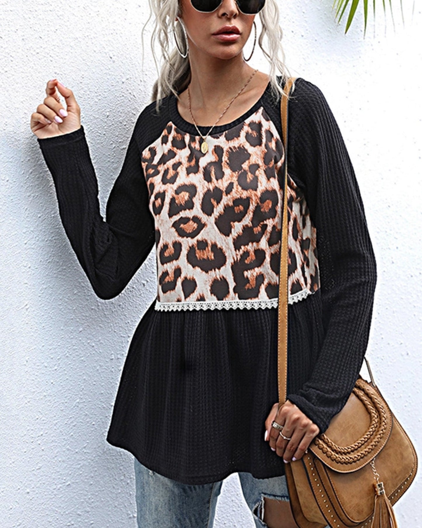 CASUAL LEOPARD PRINT PATCHWORK T-SHIRT