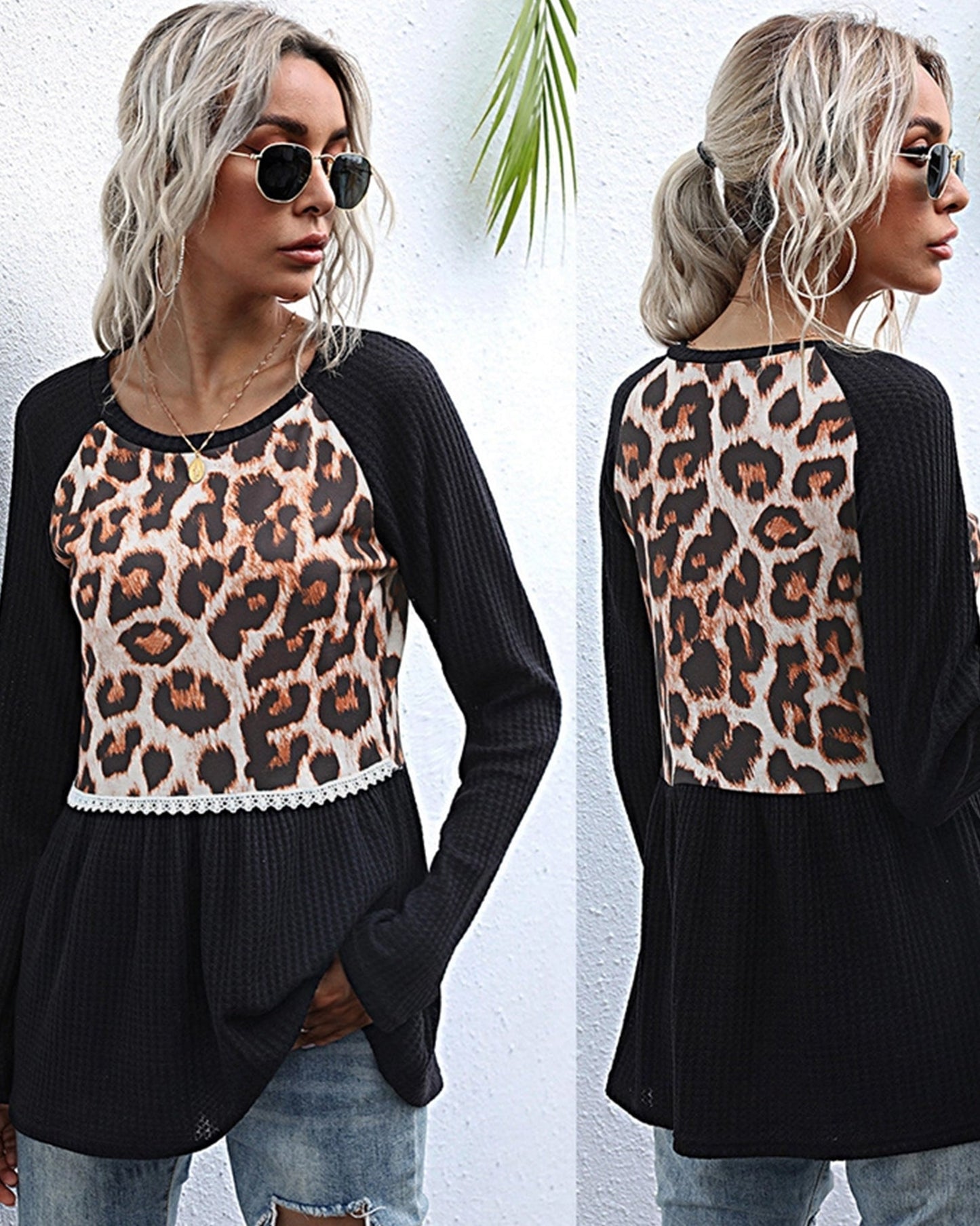 CASUAL LEOPARD PRINT PATCHWORK T-SHIRT