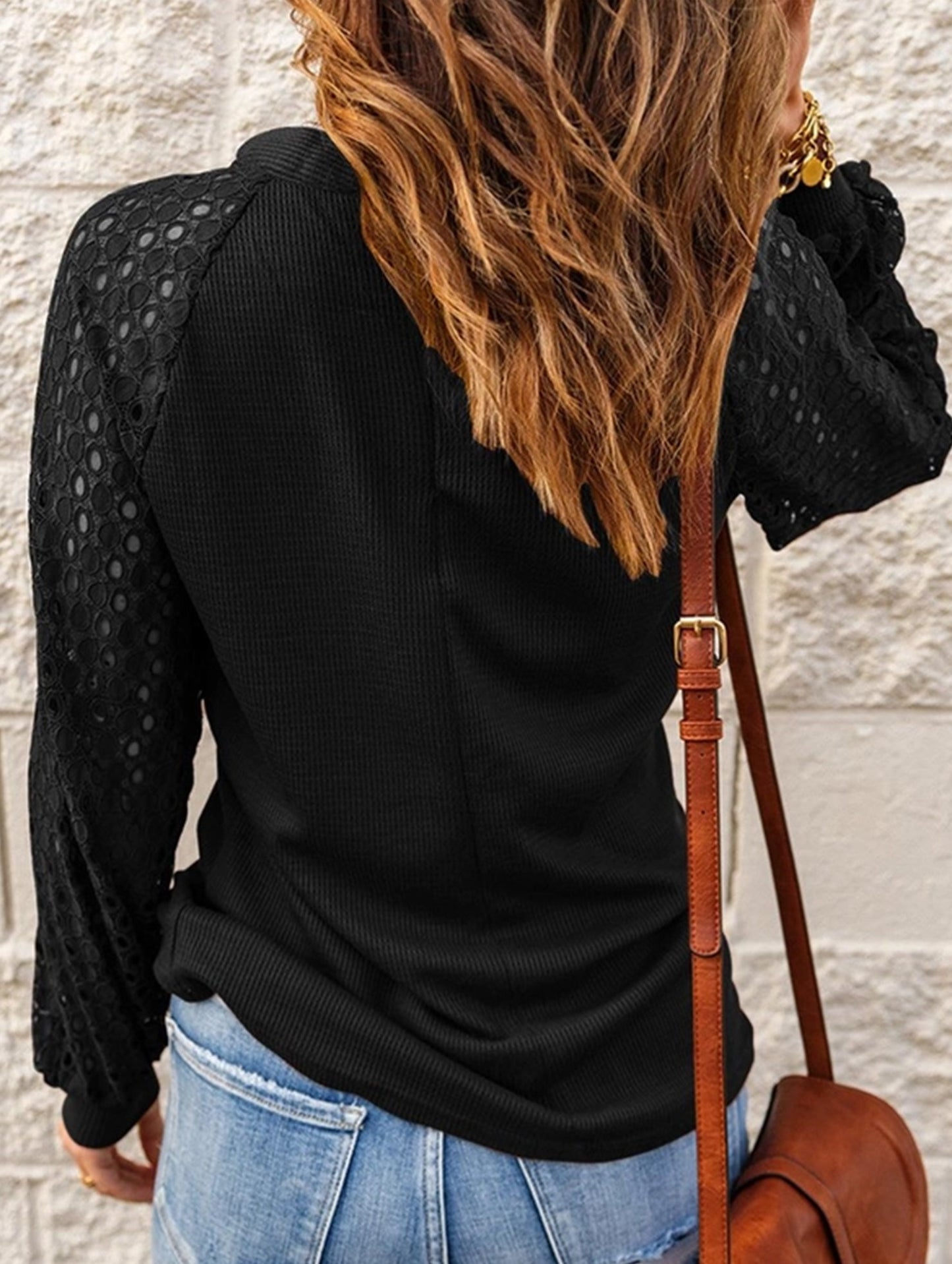 WAFFLE GREY PATCHWORK LONG SLEEVE T-SHIRT