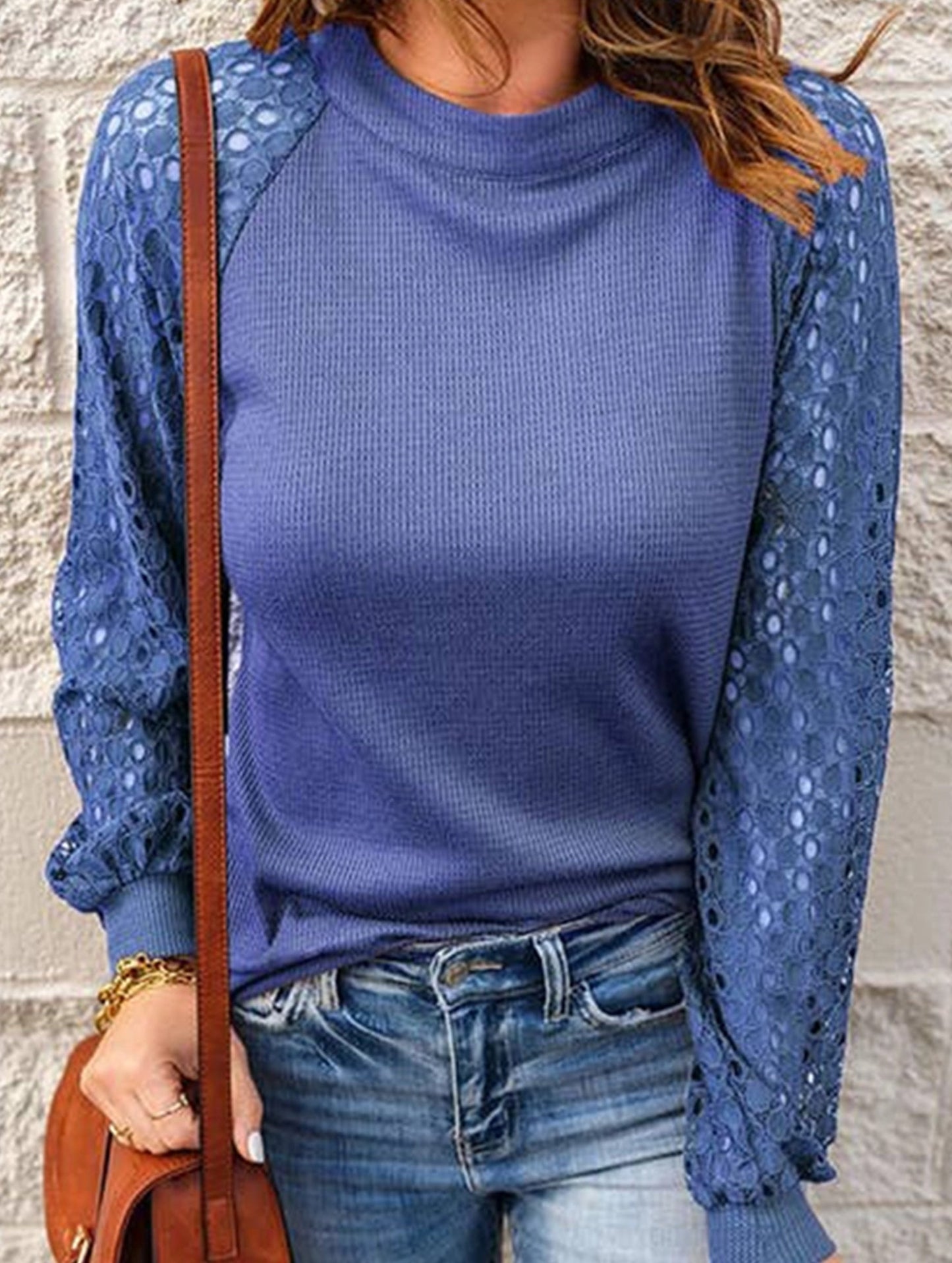 WAFFLE GREY PATCHWORK LONG SLEEVE T-SHIRT