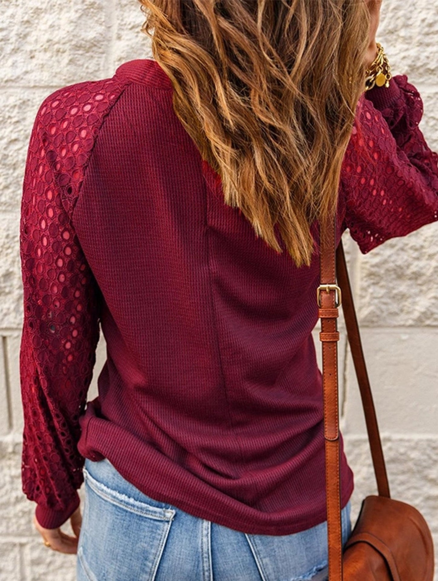 WAFFLE GREY PATCHWORK LONG SLEEVE T-SHIRT