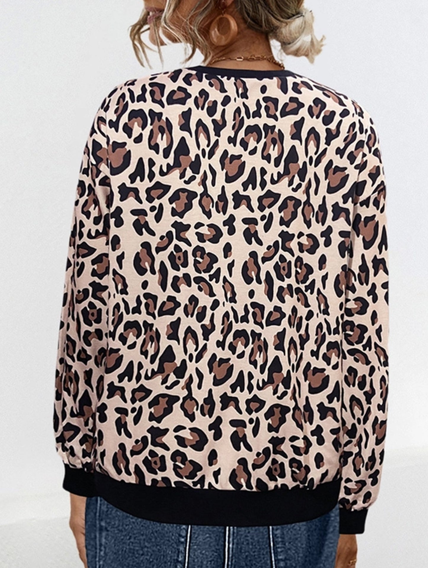 Leopard Print Long-Sleeve Casual Pullover Hoodie