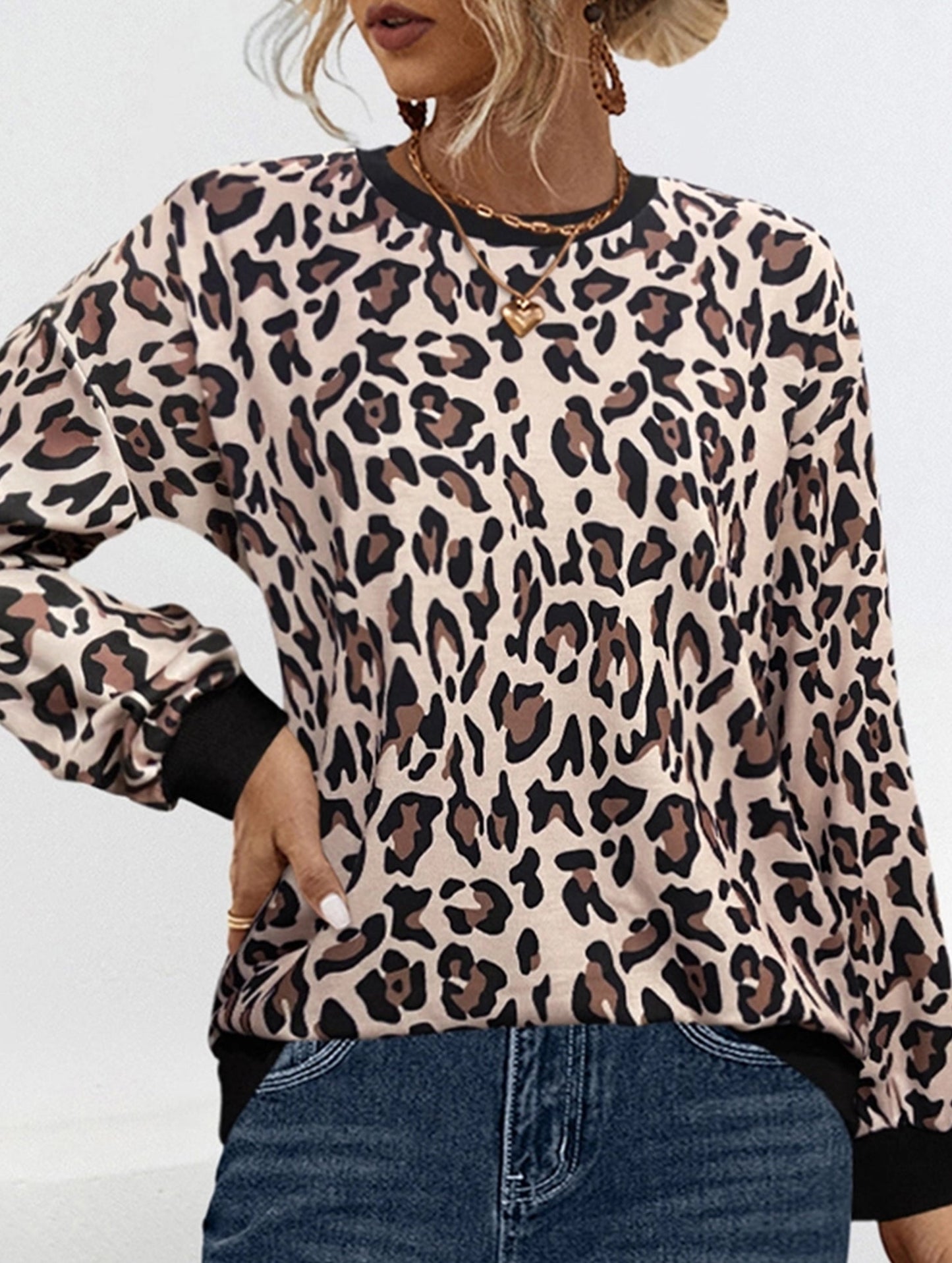 Leopard Print Long-Sleeve Casual Pullover Hoodie