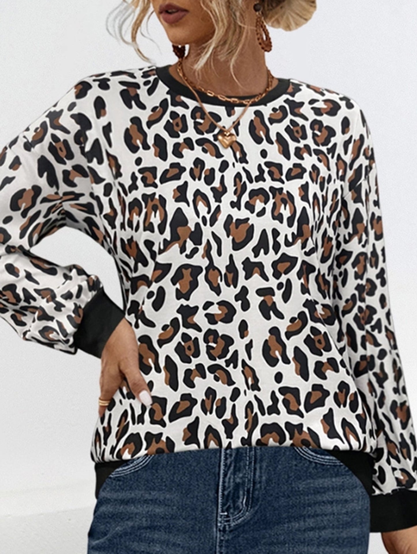 Leopard Print Long-Sleeve Casual Pullover Hoodie