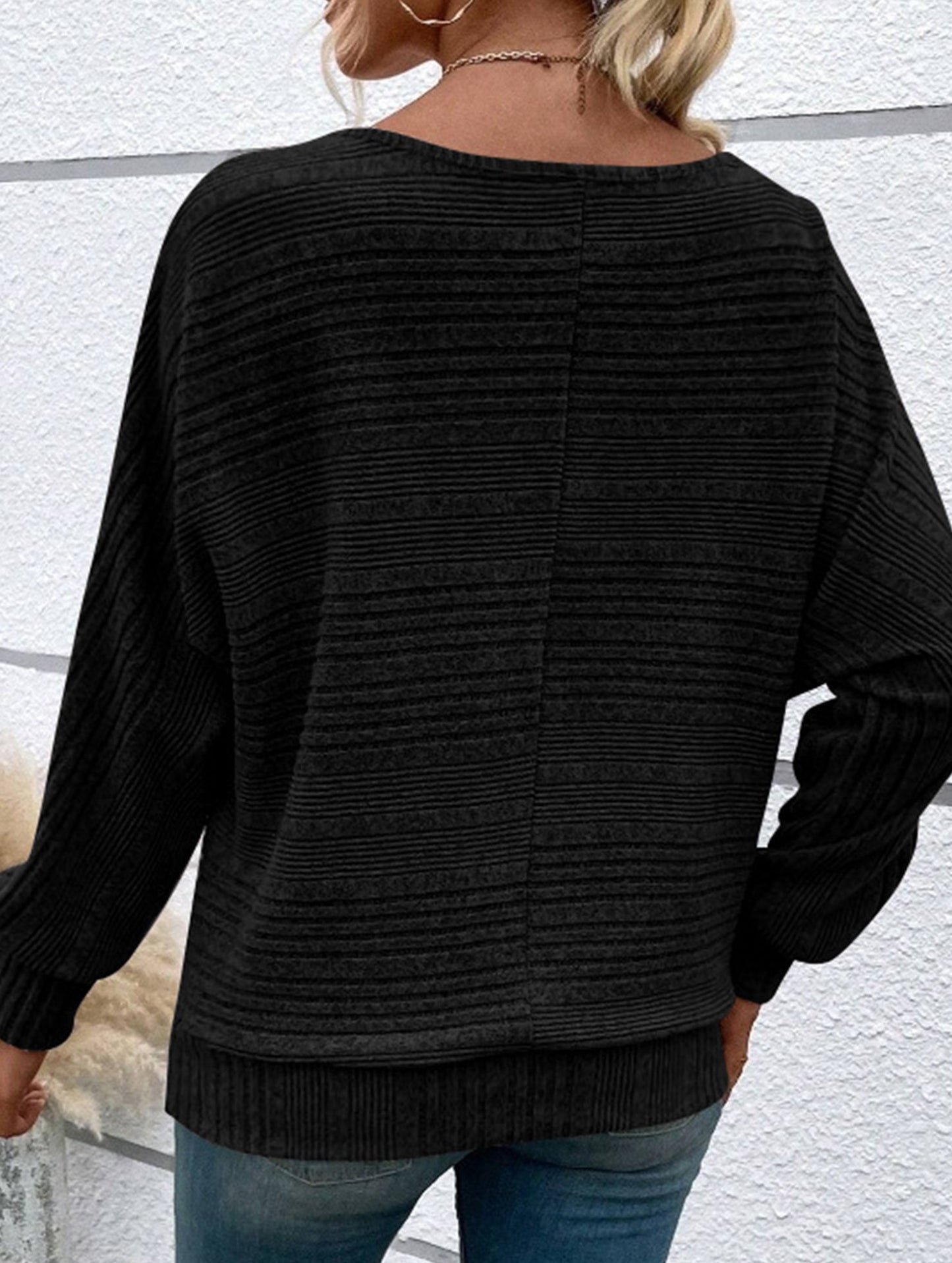 SOLID COLOR CREW NECK PATCHWORK PULLOVER TOP