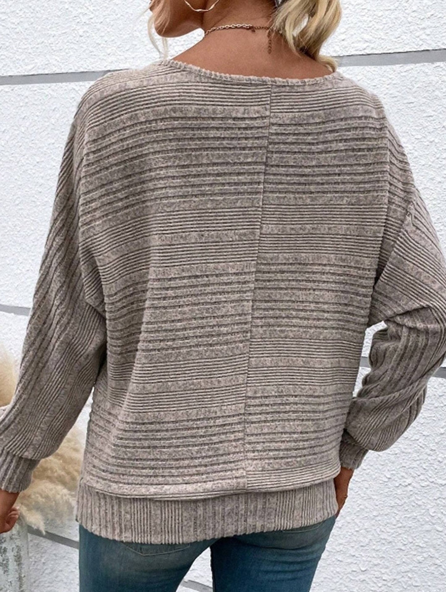 SOLID COLOR CREW NECK PATCHWORK PULLOVER TOP