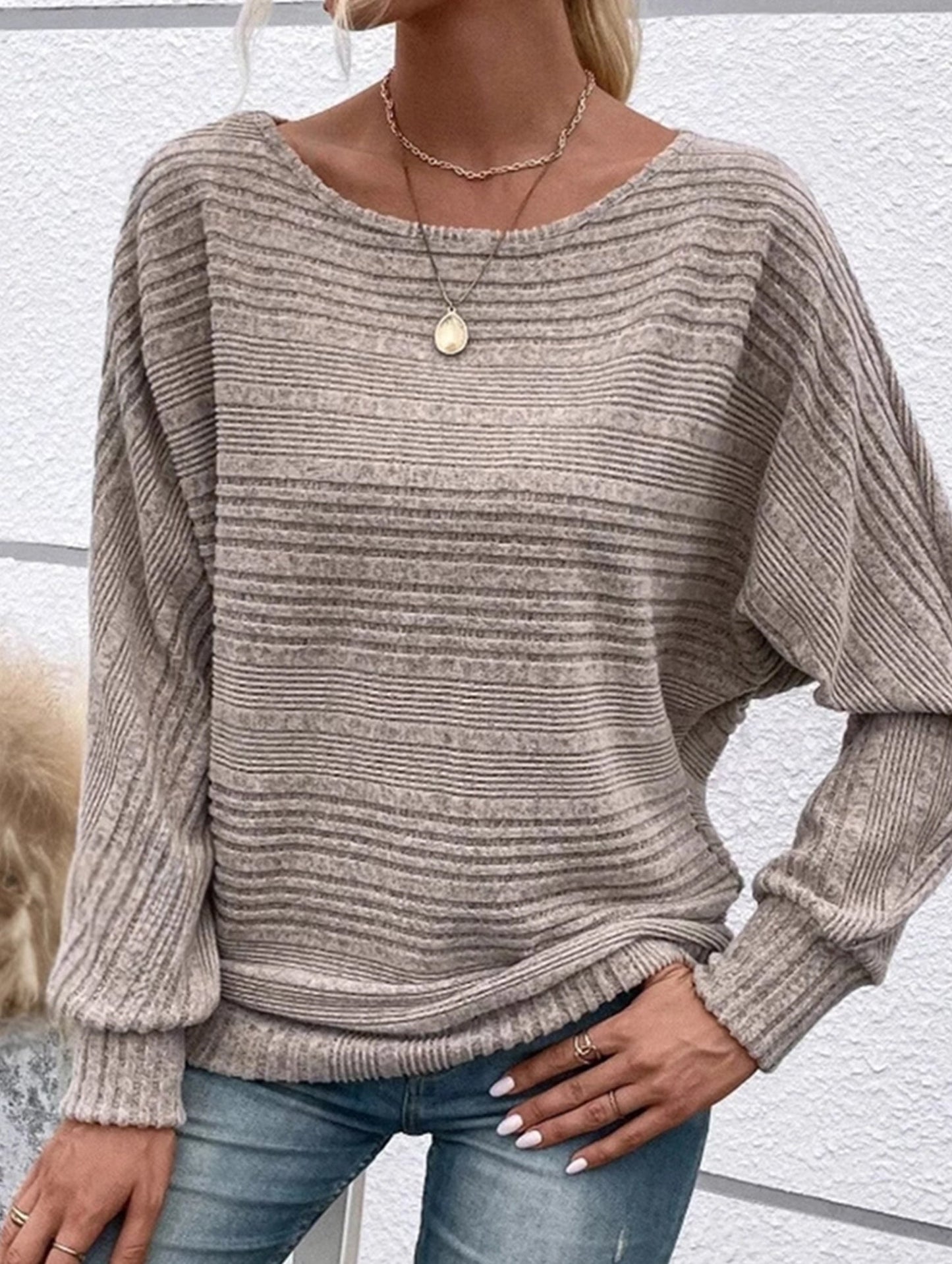 SOLID COLOR CREW NECK PATCHWORK PULLOVER TOP