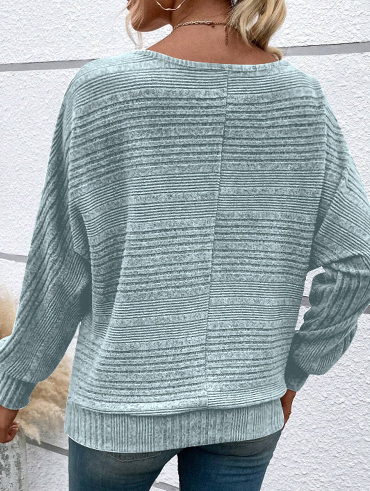 SOLID COLOR CREW NECK PATCHWORK PULLOVER TOP