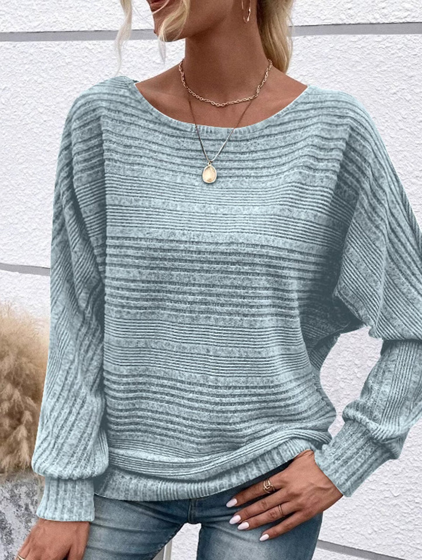 SOLID COLOR CREW NECK PATCHWORK PULLOVER TOP
