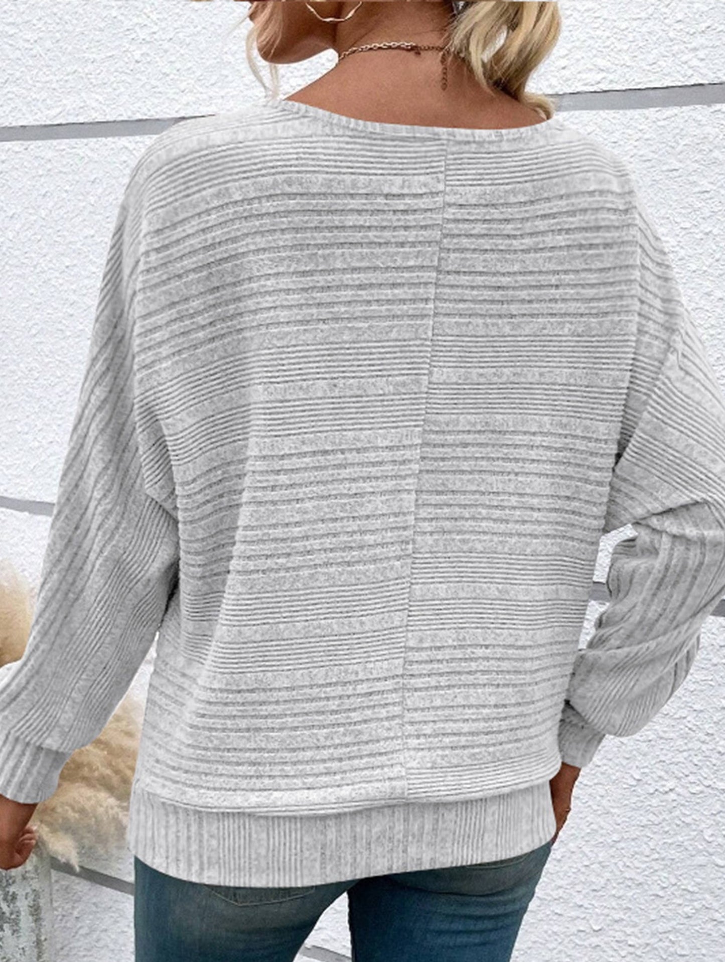 SOLID COLOR CREW NECK PATCHWORK PULLOVER TOP