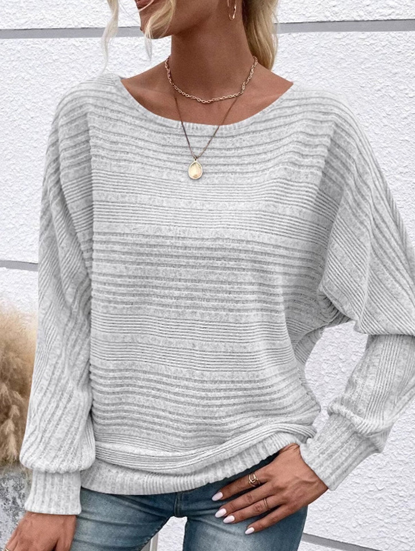 SOLID COLOR CREW NECK PATCHWORK PULLOVER TOP