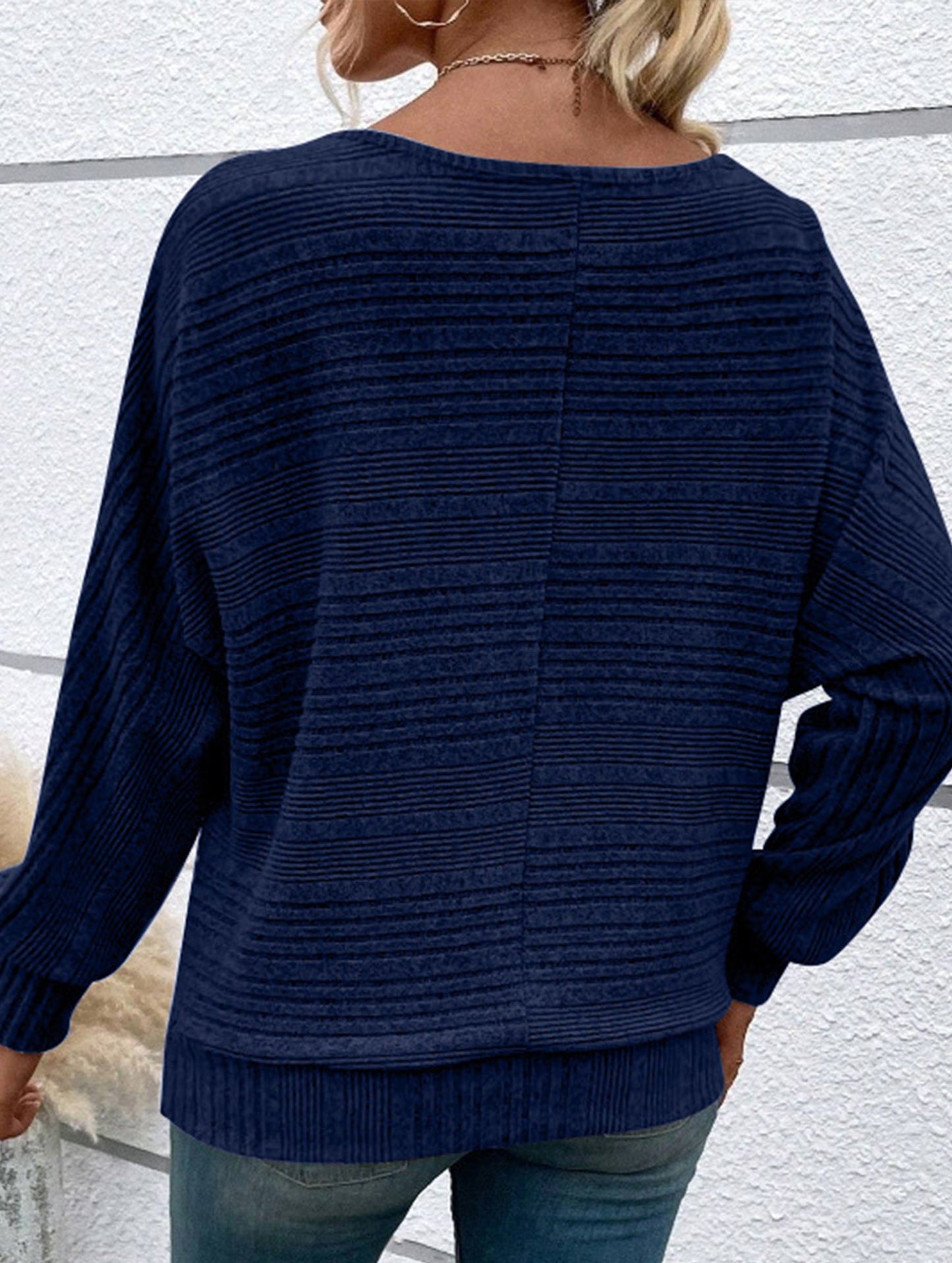 SOLID COLOR CREW NECK PATCHWORK PULLOVER TOP