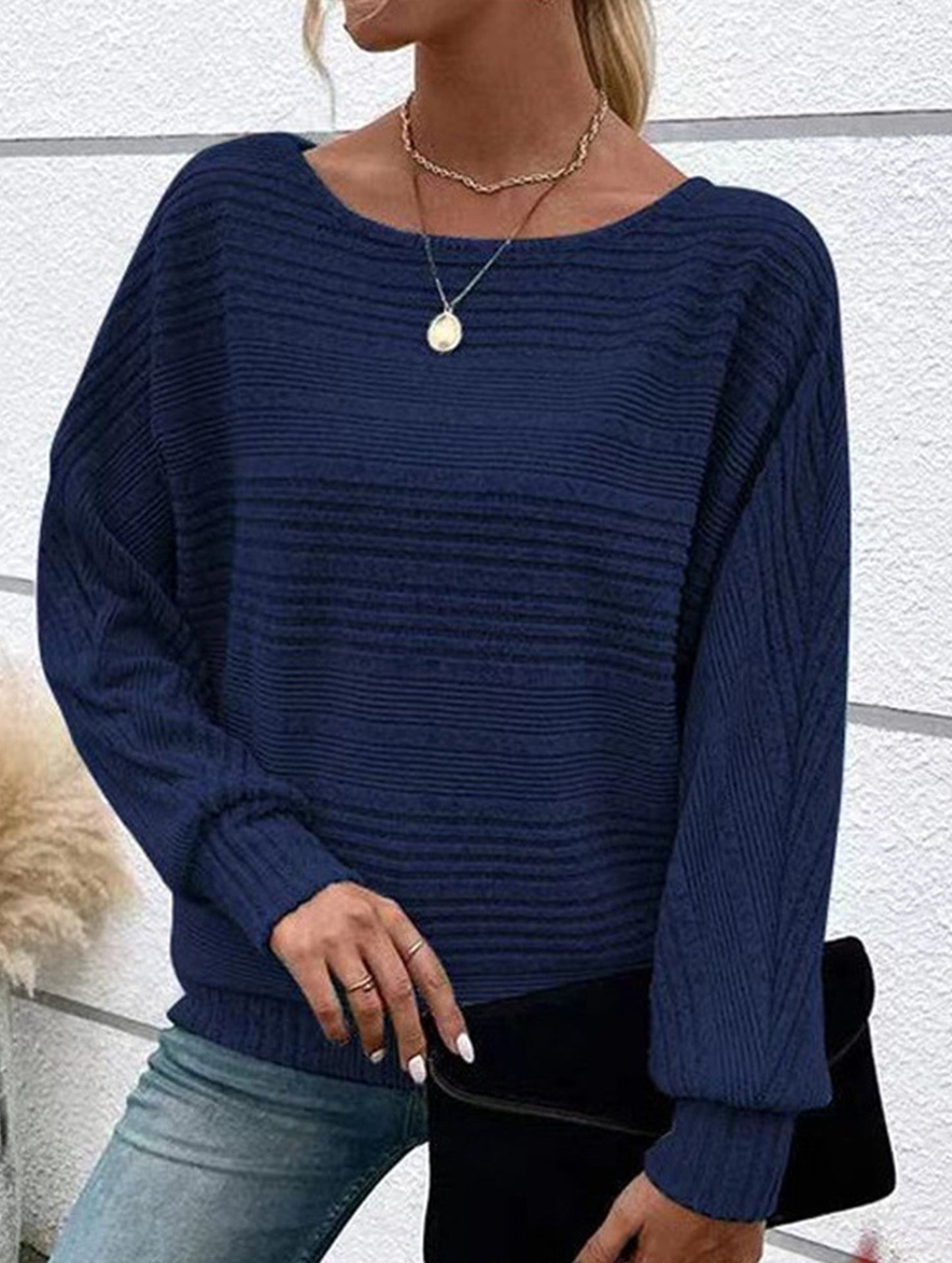 SOLID COLOR CREW NECK PATCHWORK PULLOVER TOP